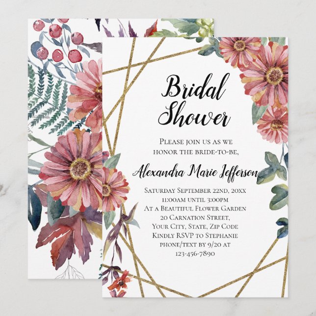 Peach Coral Zinnia Blume Hochzeit Einladung (Vorne/Hinten)