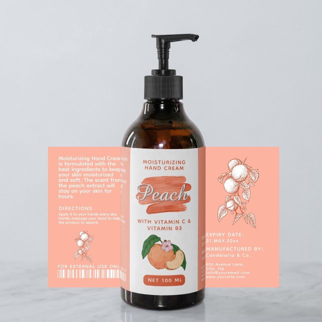 Peach Cosmetic Hautpflege Flasche Etikett Rechteckiger Aufkleber (Von Creator hochgeladen)