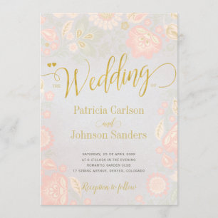 Peach Cream and Blush Spring Gold Script Hochzeit Einladung