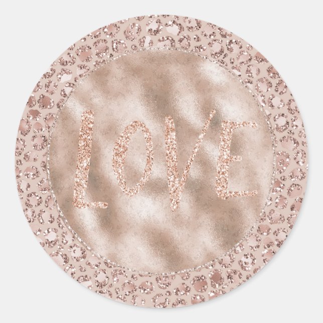 Peach Cream Blush Leopard Print Glitzer Liebe Runder Aufkleber (Vorderseite)