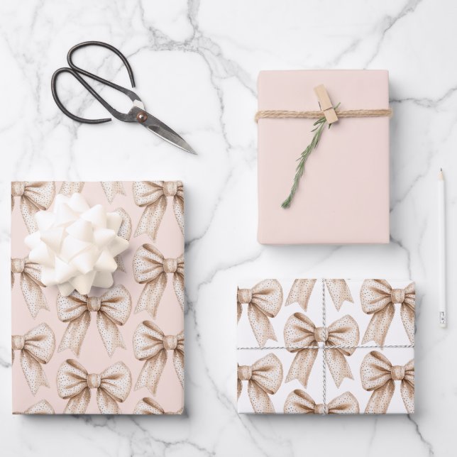 Peach Cream Bow Birthday Geschenkpapier Set (Vorderseite)