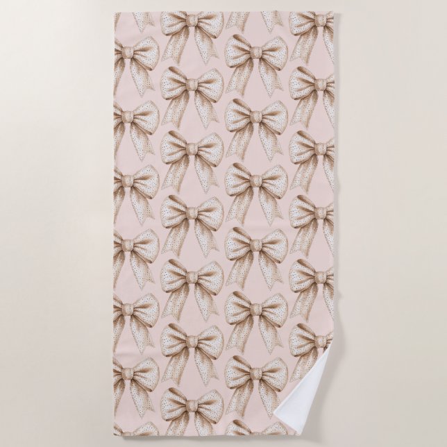 Peach Cream Bow Birthday Strandtuch (Vorderseite)