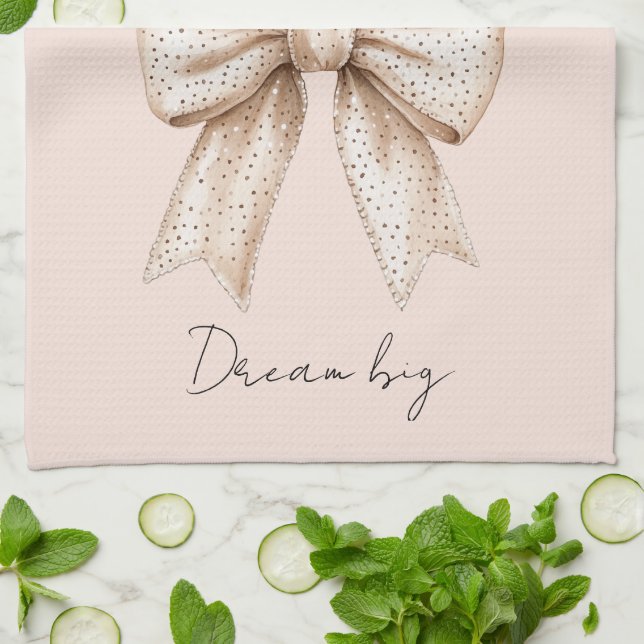 Peach Cream Bow Geschirrtuch (Gefaltet)