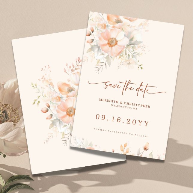 Peach Cream Floral Watercolor Wedding Save The Date (Von Creator hochgeladen)