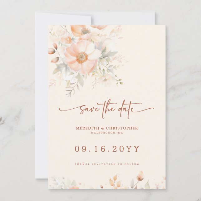 Peach Cream Floral Wedding Save The Date (Vorderseite)