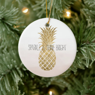 Peach Cream Glitter Glitzy Pineapple Sparkle Keramik Ornament