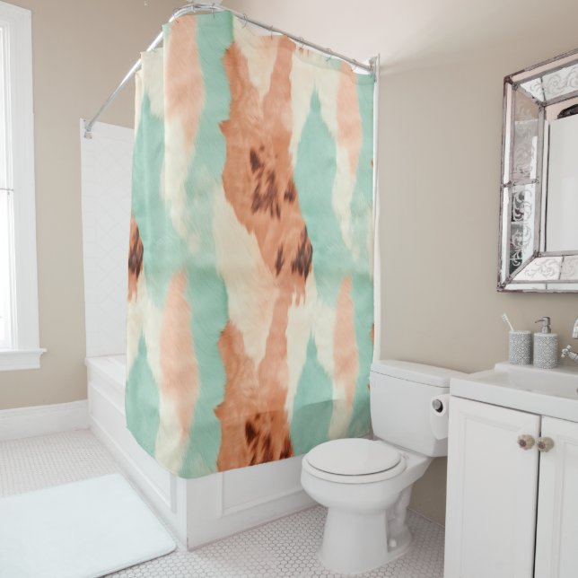 Peach Cream Mint Cowgirl Cowhide Duschvorhang (Beispiel)
