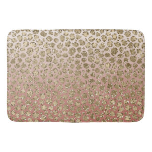 Peach Cream Ombre Gold Glitzer Leopard Print  Badematte