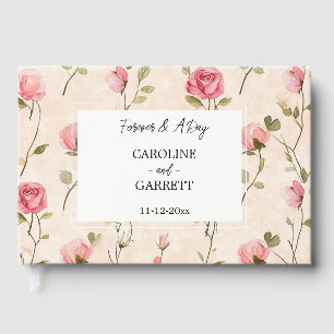 Peach Cream Pink Roses Floral Wedding Gästebuch