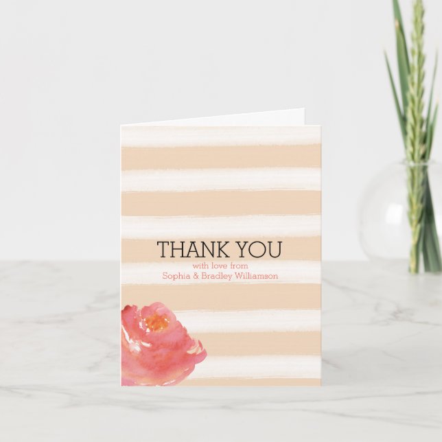 Peach Cream Stripes Wasserfarbe Blume Danke (Vorderseite)