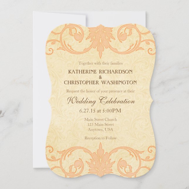 Peach Cream Swirls Vintage Wedding Invitation (Devant)