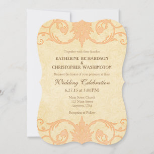 Peach Cream Swirls Vintage Wedding Invitation