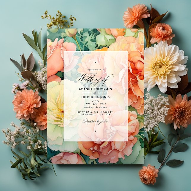 Peach, Cream und Seafoam Green Floral Wedding Einladung (Von Creator hochgeladen)