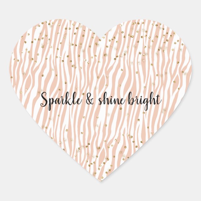 Peach Cream Zebra Gold Confetti Sparkle Herz-Aufkleber (Vorderseite)