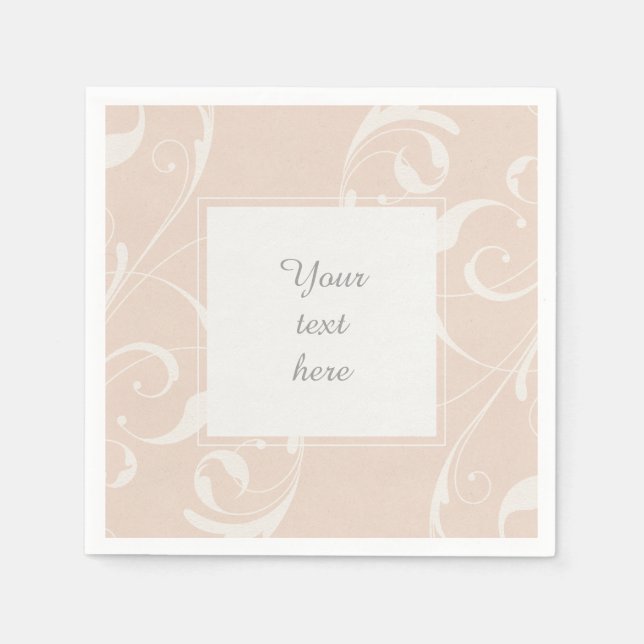 Peach & Creamy White Floral Swirl Elegante Hochzei Serviette (Vorderseite)