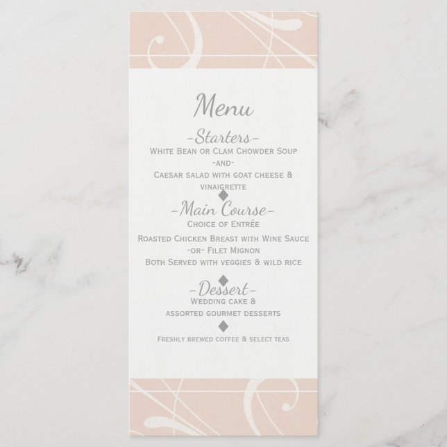 Peach & Creamy White Floral Swirl Wedding Menü Menükarte (Vorderseite)
