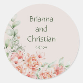Peach Creme and Sage Green Floral Garden Runder Aufkleber