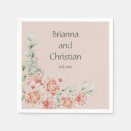 Peach Creme and Sage Green Romantic Floral Garden Serviette