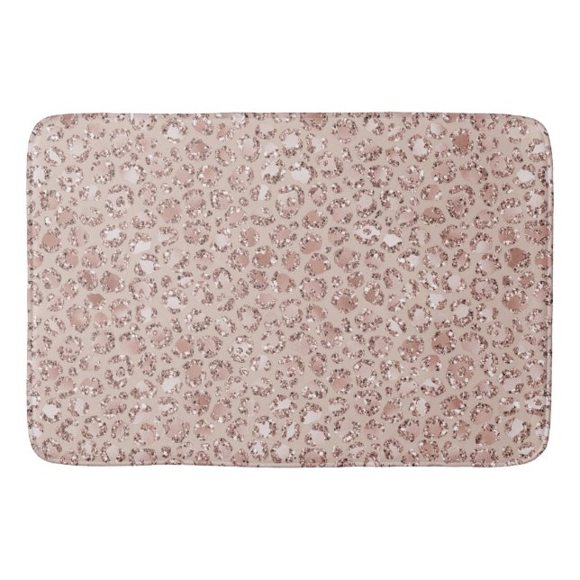 Peach Creme Blush Leopard Print Glitzer Badematte (Vorderseite)