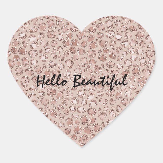Peach Creme Blush Leopard Print Glitzer Herz-Aufkleber (Vorderseite)
