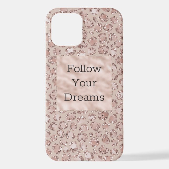 Peach Creme Blush Leopard Print Glitzer iPhone 12 Hülle (Rückseite)