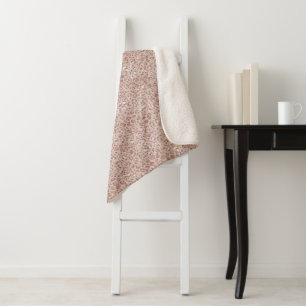 Peach Creme Blush Leopard Print Glitzer Sherpadecke