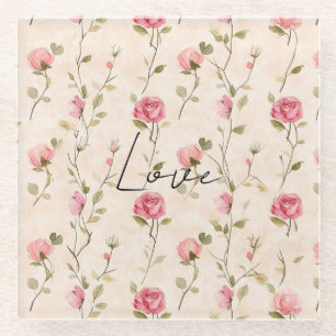 Peach Creme Pink Roses Floral Glasuntersetzer