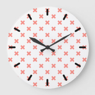 Peach cross stitches on white große wanduhr