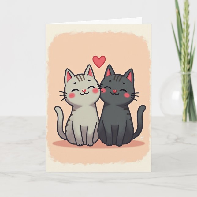 Peach Cute Cats Love Card Karte (Vorderseite)