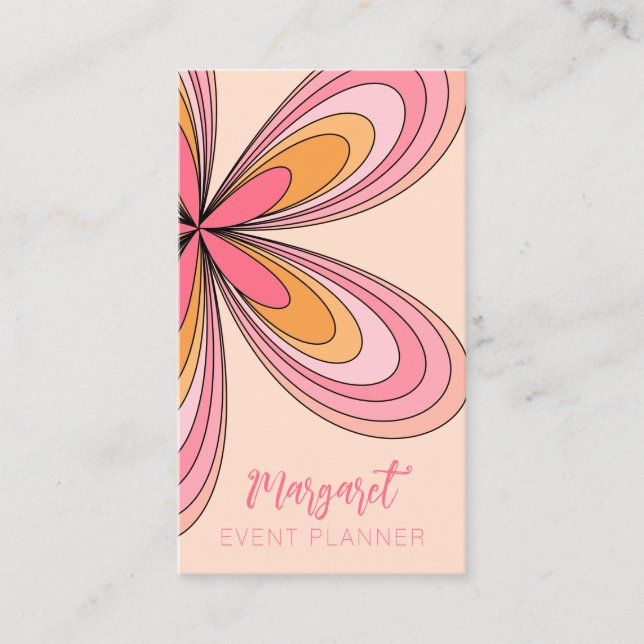 Peach Daisy Event Planner Groovy 70er Hippie Blume Visitenkarte (Vorderseite)