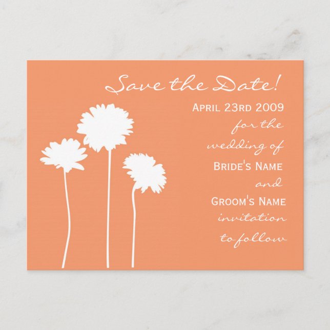Peach Daisy Save the Date Ankündigungspostkarte (Vorderseite)