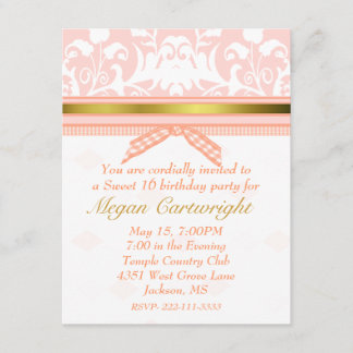 Peach Damask 16 . Geburtstag Geburtstagseinladung Einladung