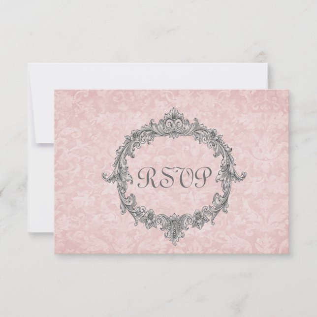 Peach Damask Vintage UAWG Wedelreaktion RSVP Karte (Vorderseite)