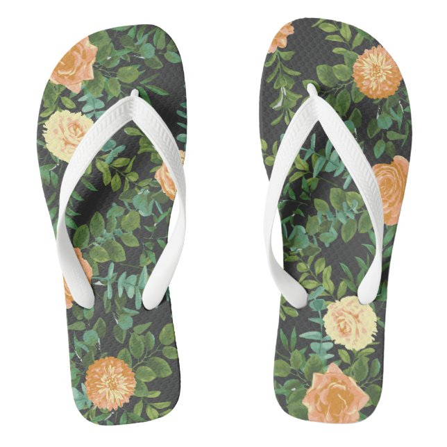 Peach Dark Gray Wedding Rose Bloral Flip Flops (Fußbett)