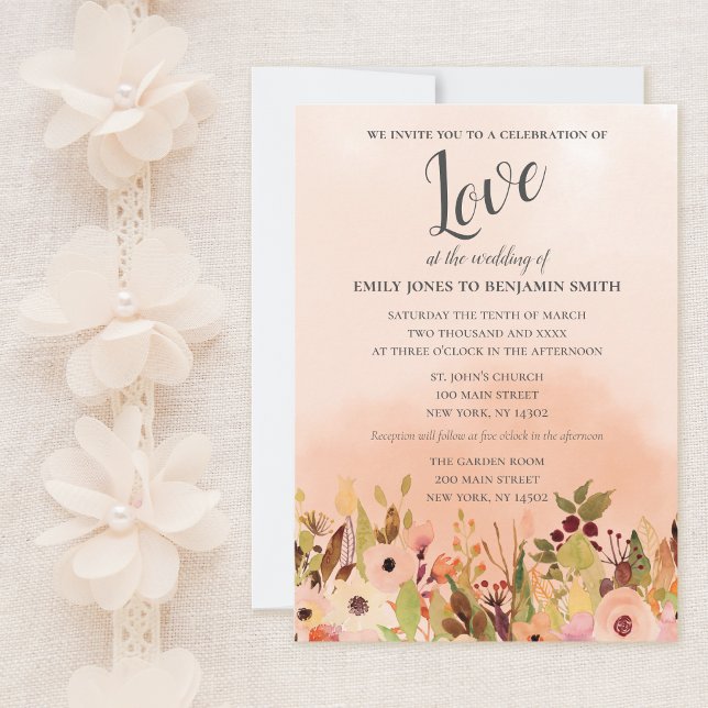 Peach Delight Watercolor Garden Wedding Einladung (Von Creator hochgeladen)