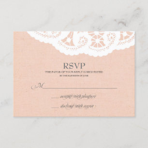 Peach Doily Wedding RSVP Karte