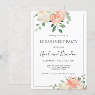Peach Elegancolor Floral Engagement Party Einladung