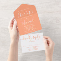 Peach Elegant Modern Script Minimalist Wedding
