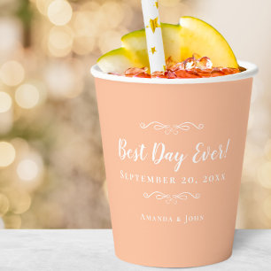 Peach Elegant Wedding Best Day Ever Trendy Party Pappbecher