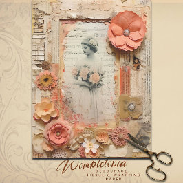 Peach Ephemera Wedding Garden Floral Decoupage Seidenpapier