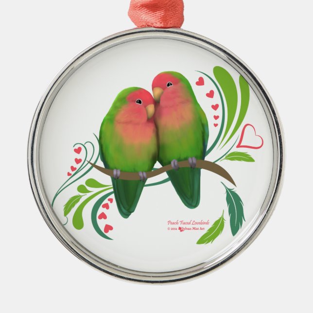 Peach Faced Love Birds Silbernes Ornament (Vorne)
