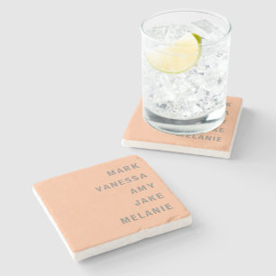 Peach Family Names Monogramm Minimalistischer grau Steinuntersetzer