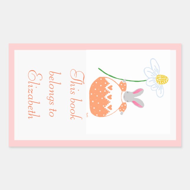 Peach fifi daisy Hunny Buchzeichen Rechteckiger Aufkleber (Vorderseite)