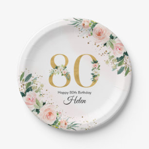 Peach Floral 80. Geburtstag Paper-Teller Pappteller