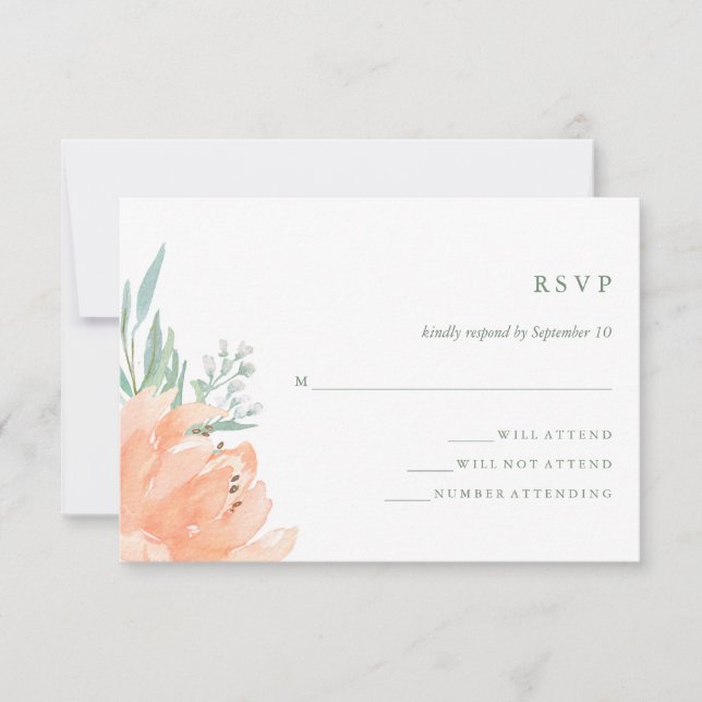 Peach Floral and Eucalyptus Wedding RSVP (Vorderseite)