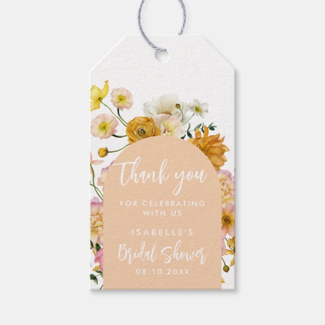 Peach Floral Arch Brautparty Geschenkanhänger (Vorderseite)
