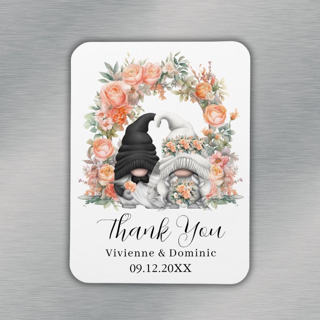 Peach floral Arch Gnome Wedding Danke Karte Magnet (Peach Floral Arch Gnome Wedding Thank You Card Magnet
)