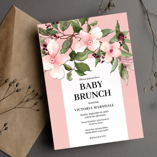 Peach Floral Baby Brunch Einladung (Von Creator hochgeladen)