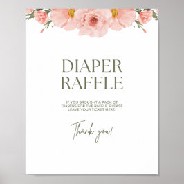 Peach Floral Baby Dusche Windeln Raffle Poster