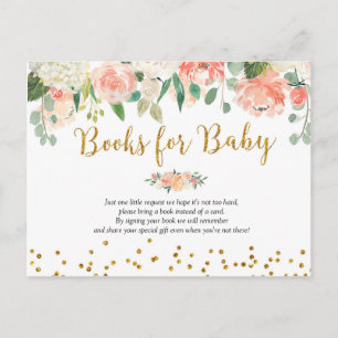 Peach Floral Baby Shooting Books for Baby Einladungspostkarte